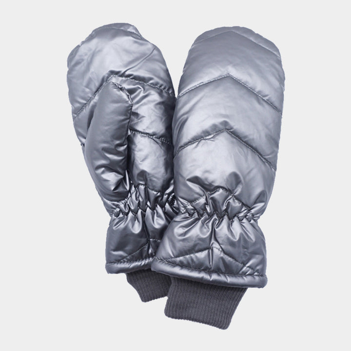 Gray Shiny Puffer Mitten Gloves