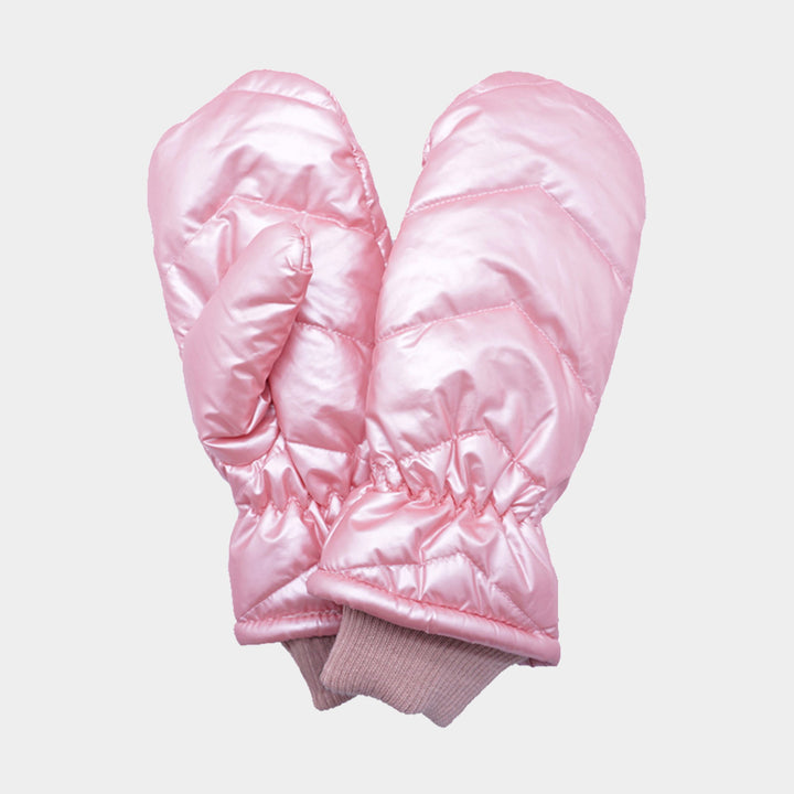Pink Shiny Puffer Mitten Gloves