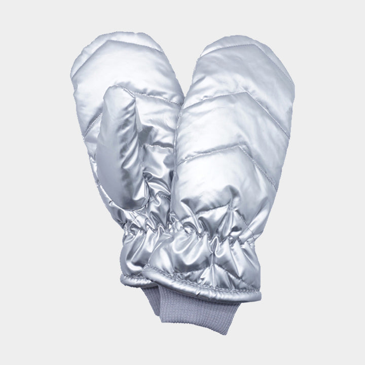 Silver Shiny Puffer Mitten Gloves