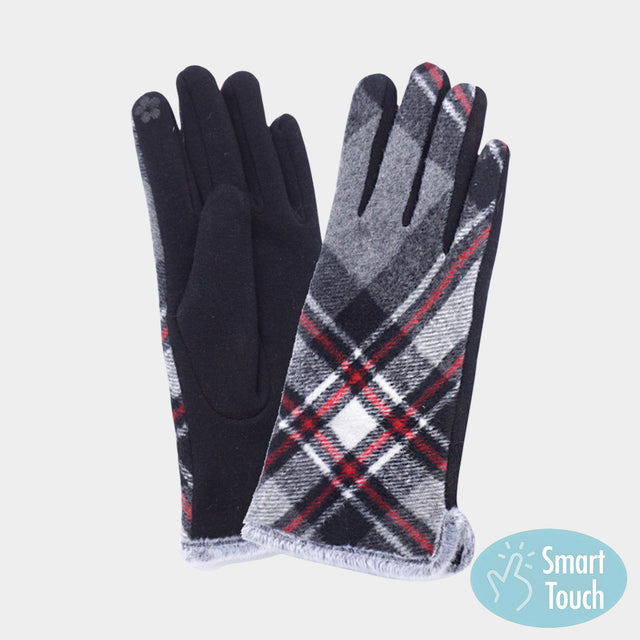 Madeline Love Gray Plaid Pattern Smart Touch Gloves - Jewelry