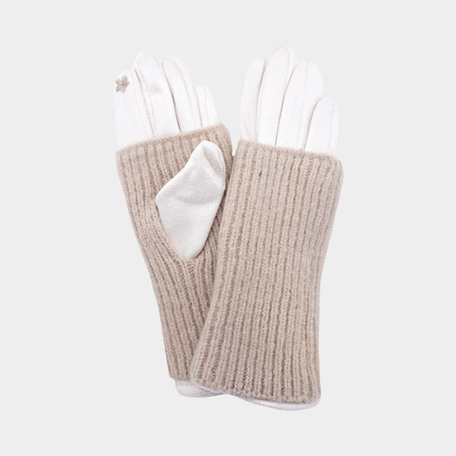 Beige Warm ribbed knit gloves with smart touch technology for effortless device use. Designed for comfort and style, these cozy winter gloves keep hands warm while offering practical functionality for everyday wear.