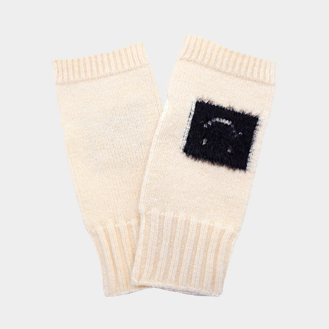 Madeline Love White Square Smile Face Accent Fingerless Knit Gloves - Jewelry