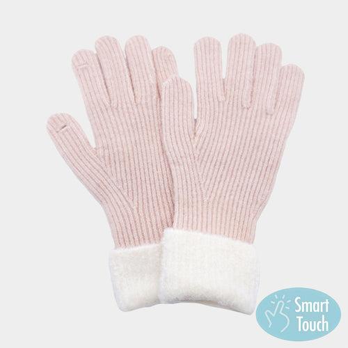 Cuffed Knit Smart Touch Gloves - Pink