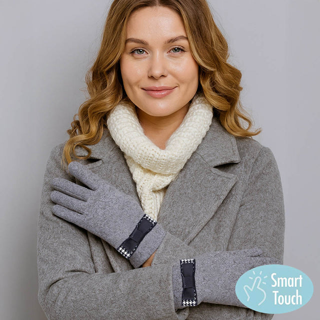 Madeline Love Gray Decorative Bow Accent Elegant Smart Touch Gloves - Jewelry