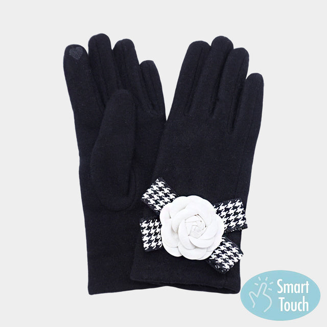 Madeline Love Black Flower Bow Accent Elegant Smart Touch Gloves - Jewelry