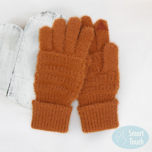 Rust Fuzzy Cable Knit Smart Touch Gloves