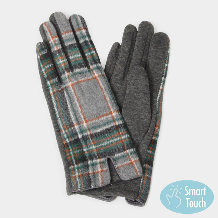 Gray Plaid Check Patterned Touch Smart Gloves