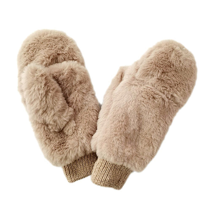 Ivory Solid Faux Fur Open Up Mitten Gloves
