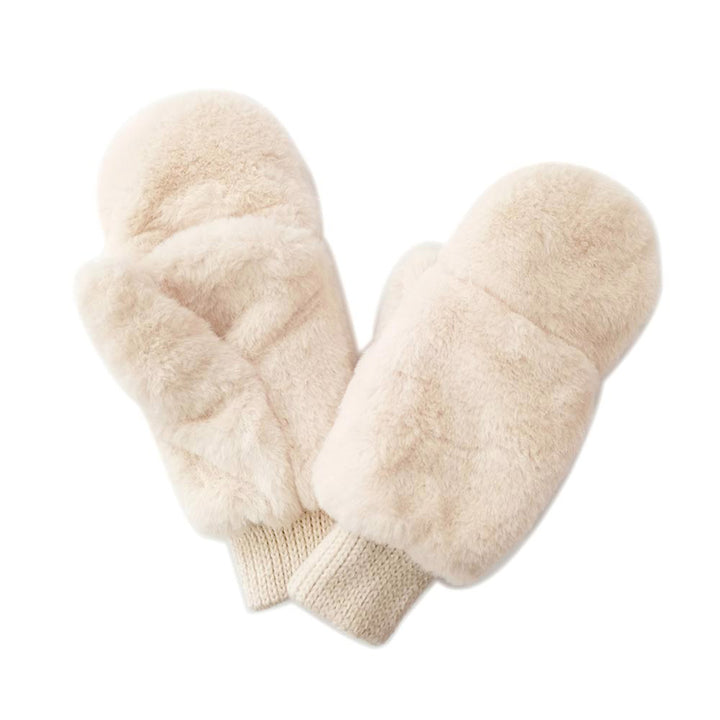 Ivory Solid Faux Fur Open Up Mitten Gloves