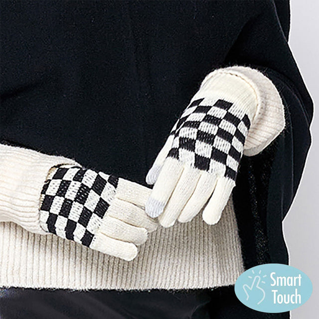 Madeline Love Ivory Checkerboard Patterned Smart Touch Gloves - Hair Accessories