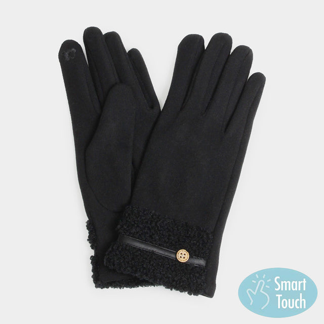 Black Teddy Faux Fur Cuff Touch Smart Gloves