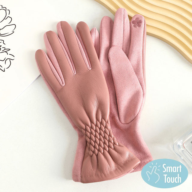 Pink Pleat Detailed Touch Smart Gloves