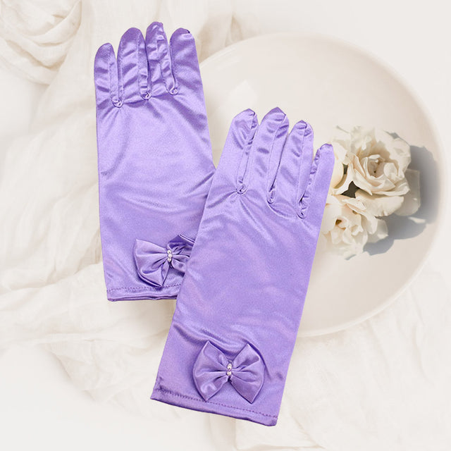 Madeline Love Purple Dressy satin bow gloves - Wedding & Bridal