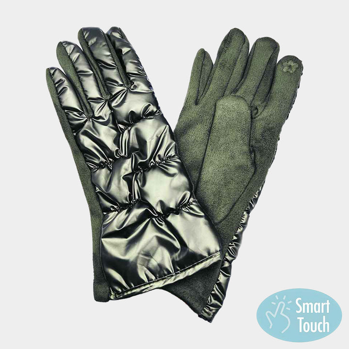 Olive Green Puffer Smart Touch Gloves