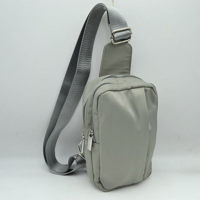 Minimalist Utility Sling Bag with Dual Zipper Compartments - Grey - Sling Bag