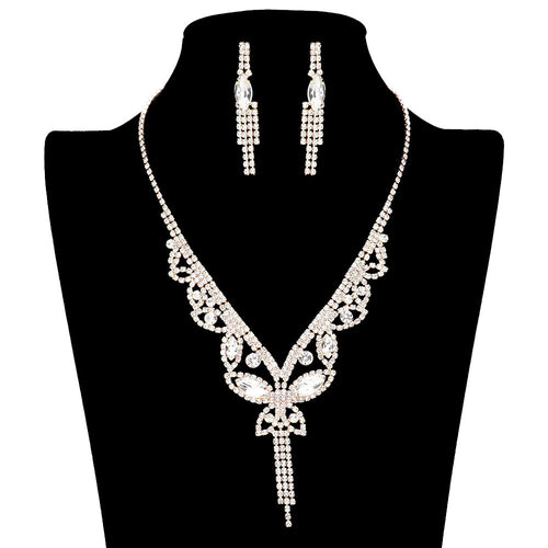 Marquise Round Stone Butterfly Rhinestone Jewelry Set - Gold