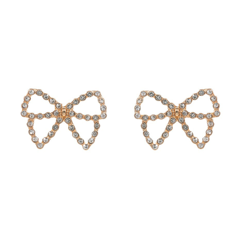 Gold Pearl Paved Bow Stud Earrings, Elevate your accessories with our exquisite earrings. With expertly paved pearls encircling a delicate bow design, these earrings add a touch of sophistication to any outfit. Perfect for any occasion, our earrings boast a timeless elegance that will never go out of style.