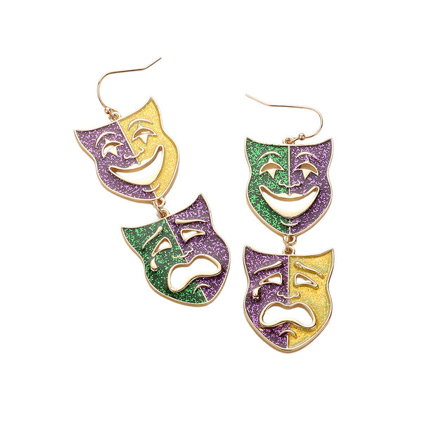 Glittered Enamel Mardi Gras Mask Link Dropdown Dangle Earrings add a touch of festive charm to any outfit. Crafted with vibrant colors and intricate designs, these earrings are perfect for Mardi Gras celebrations or themed events. The glittered enamel offers a playful sparkle, while the dropdown design adds movement and flair to your look. Elevate your style with these unique and eye-catching earrings. 