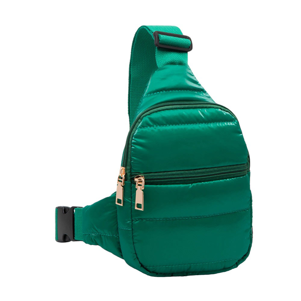 Glosy Kelly Green Solid Puffer Mini Sling Bag, be the ultimate fashionista while carrying this Solid Puffer Sling bag in style. It's great for carrying small and handy things. Keep your keys handy & ready for opening doors as soon as you arrive. The adjustable lightweight features room to carry what you need for long walks or trips.