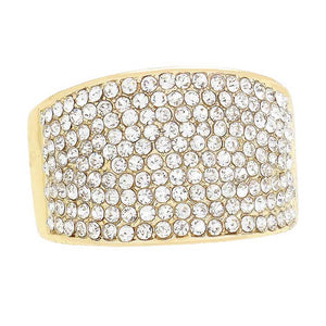 Gold Crystal Rhinestone Pave Stretch Ring is the perfect accessory to spice up any outfit. Its dazzling design is sure to make a statement, while its stretchable design allows for easy wearing. Elevate your look with this stunning ring. Excellent match with any kind of wardrobe. An ideal gift for friends and family.