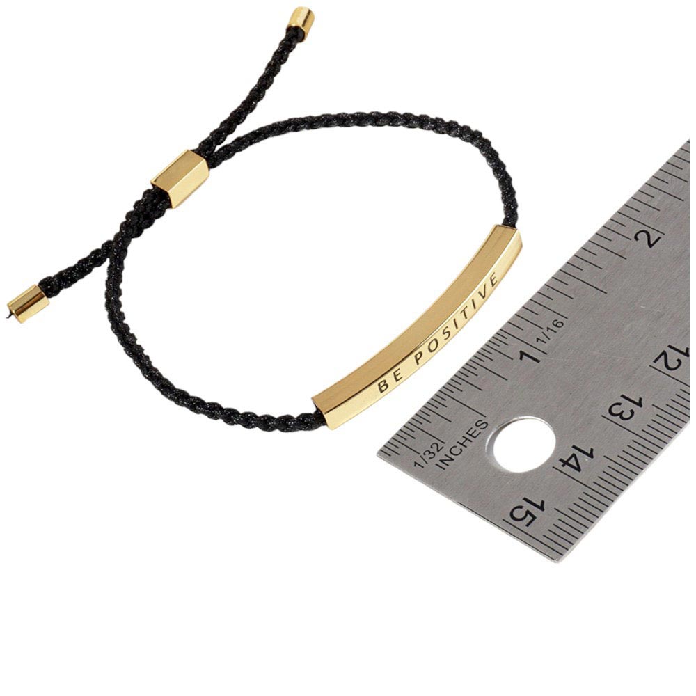 Gold-Dipped BEST FRIENDS Message Bar Pointed Rope Adjustable Cinch Pull Tie Bracelet is the perfect way to show your friendship. With its adjustable cinch pull tie design, this bracelet will fit comfortably on any wrist. The dipped message bar adds a unique touch, making it a must-have accessory. 