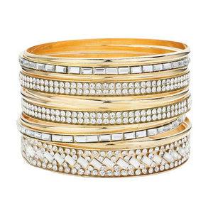 Gold 11PCS Rhinestone Rectangular Stone Metal Bangle Bracelets, Enhance your accessory game with our bracelets! These dazzling bangles add a touch of elegance and sparkle to any outfit. Perfect for special occasions or everyday wear, these bracelets are a must-have for any fashion-forward individual. Elevate your style.