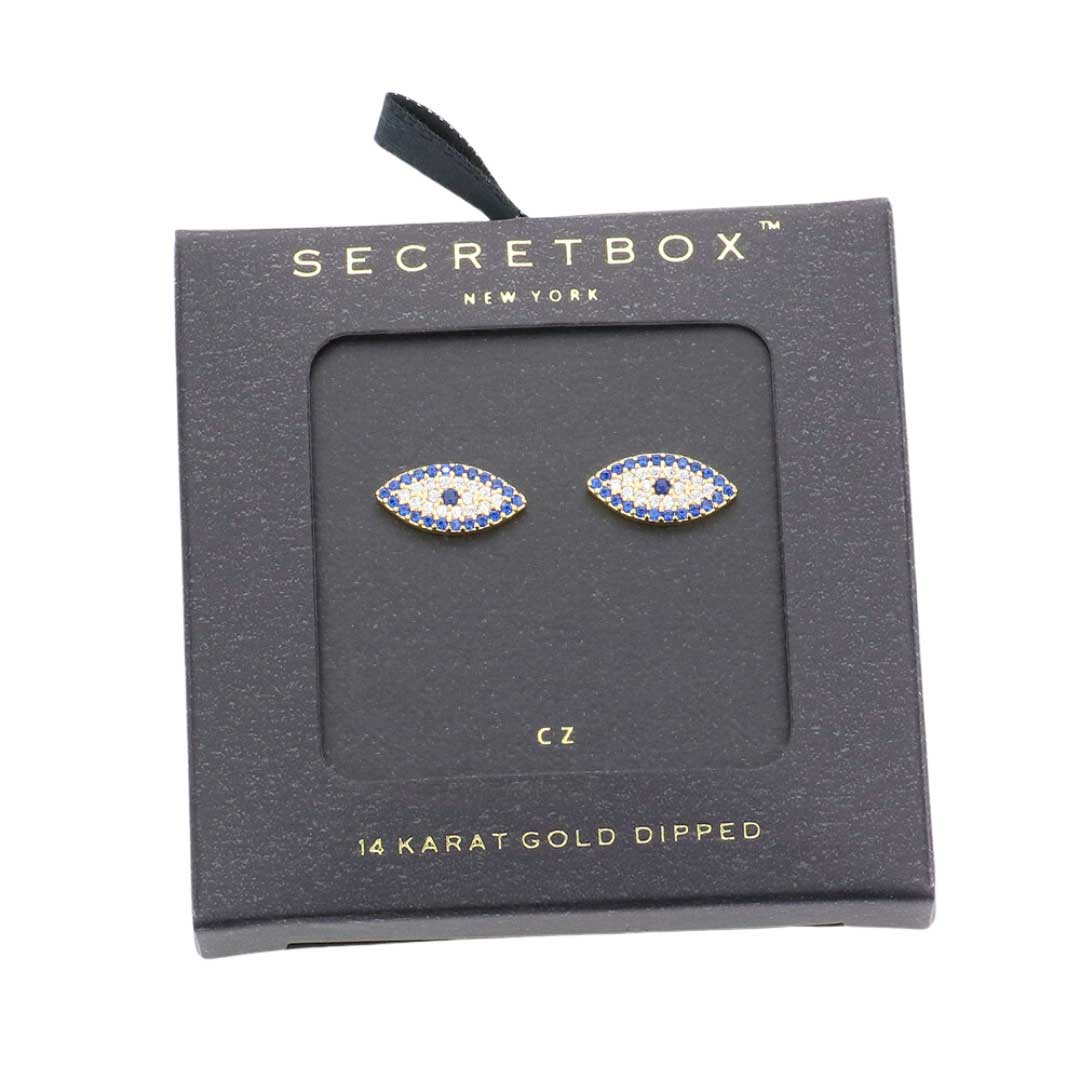 Gold 14K Gold Dipped CZ Evil Eye Stud Earring. Take your love for statement accessorizing to a new level of affection with these Evil Eye Stud Earrings! Highlight your appearance, and grasp everyone's eye at your party. Enhance your attire with these vibrant artisanal earrings to show off your fun trendsetting style.