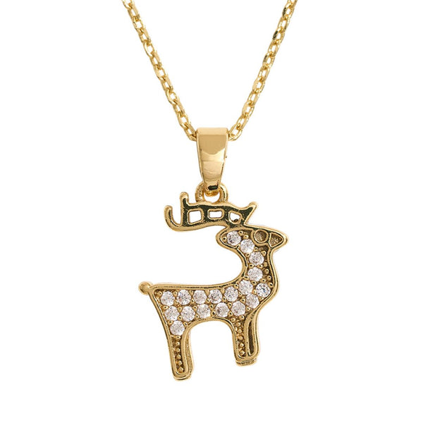 This reindeer pendant necklace is adorned with shimmering accents, capturing the charm and spirit of the season. A playful yet elegant design, it’s perfect for holiday celebrations or adding a touch of festive sparkle to your everyday jewelry collection.