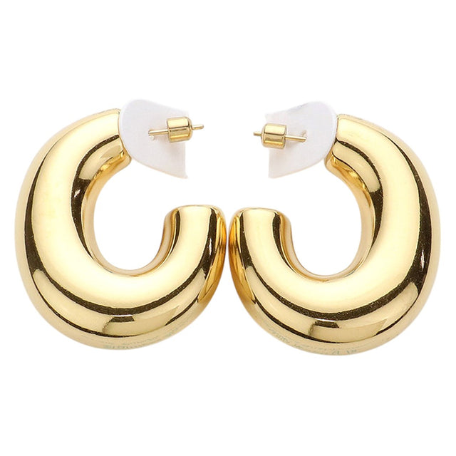 Gold 18K Gold Dipped Chunky Stainless Steel Hoop Earrings, the perfect combination of style and durability. Made with high-quality stainless steel and dipped in 18K gold, these earrings are both fashionable and long-lasting. Elevate any outfit with these eye-catching and versatile hoops.