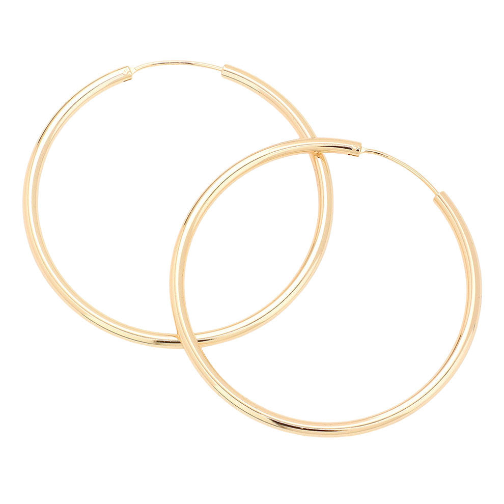 Gold 2 Inch Brass Metal Endless Hoop Earrings, turn your ears into a chic fashion statement with these brass metal hoop earrings! The beautifully crafted design adds a gorgeous glow to any outfit. Put on a pop of color to complete your ensemble in perfect style. These adorable endless hoop earrings are bound to cause a smile. 