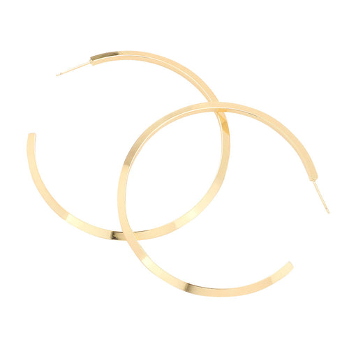 Brass Metal Hoop Earrings (2.3Inch) - Gold