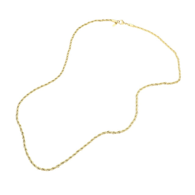 Gold 24-inch stainless steel rope chain necklace is the perfect accessory for any outfit. With a thickness of 3mm, it offers a sleek and sturdy design that will last. Elevate your style with this timeless piece that is both versatile and fashionable.