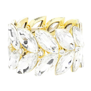 Gold 2Rows Marquise Stone Cluster Stretch Evening Bracelet, get ready with this marquise stone bracelet to receive the best compliments on any special occasion. This classy evening bracelet is perfect for parties, Weddings, and Evenings. Awesome gift for birthdays, anniversaries, Valentine’s Day, or any special occasion.