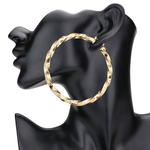 Gold 3.2 Inch Twisted Metal Hoop Pin Catch Earrings, turn your ears into a chic fashion statement with these twisted metal hoop earrings! The beautifully crafted design adds a gorgeous glow to any outfit. Put on a pop of color to complete your ensemble in perfect style. These adorable hoop pin catch earrings are bound to cause a smile. Complete your look with these hoop pin-catch earrings. 