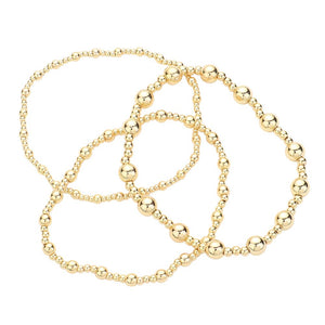 Gold 3PCS Metal Ball Beaded Stretch Multi Layered Bracelets, Discover the perfect accessory for any outfit. Made with durable metal balls and beaded stretch, these bracelets offer a stylish and versatile addition to your jewelry collection. Elevate your style with ease and add a touch of shine to your look.