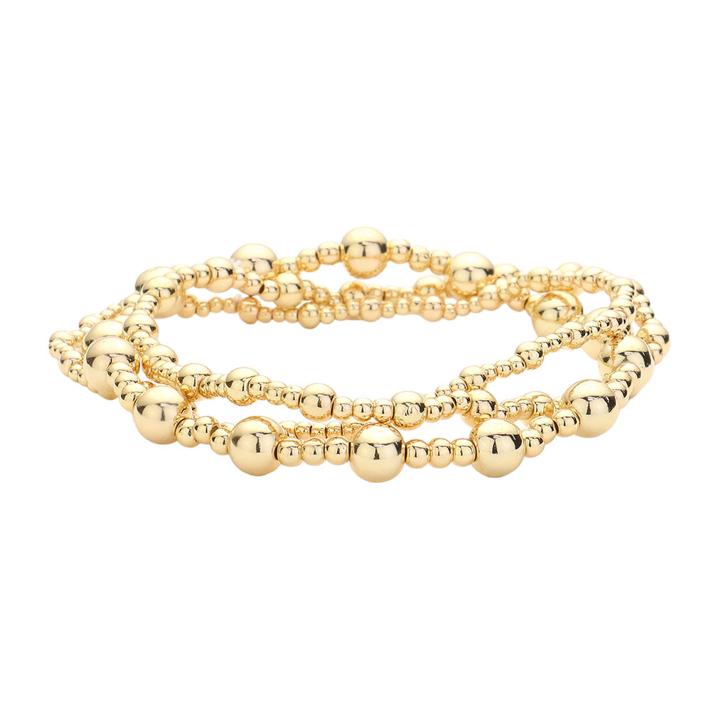 Gold 3PCS Metal Ball Beaded Stretch Multi Layered Bracelets, Discover the perfect accessory for any outfit. Made with durable metal balls and beaded stretch, these bracelets offer a stylish and versatile addition to your jewelry collection. Elevate your style with ease and add a touch of shine to your look.