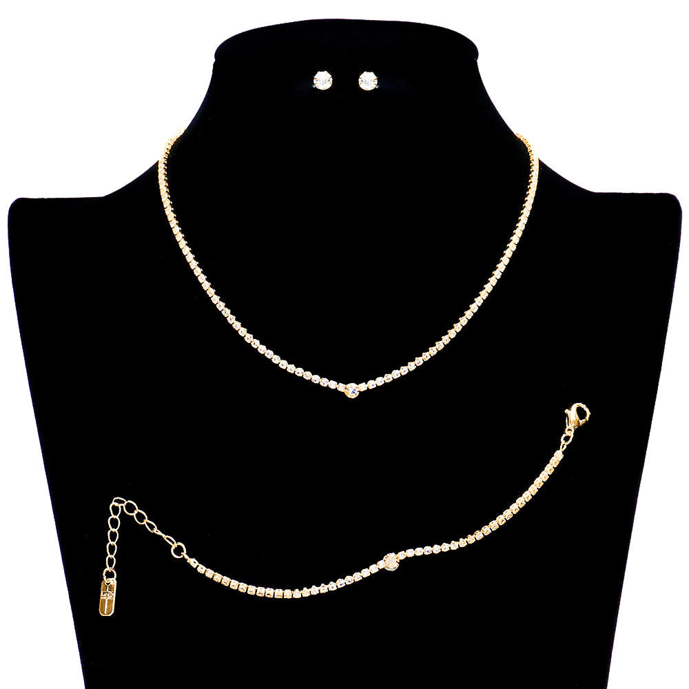 Gold 3PCS Rhinestone Necklace Jewelry Set unique and complementary pieces. Each piece is made from high-quality rhinestones that are sure to attract attention. The colors and styles are sure to match any outfit to perfect your look. Add a touch of glamour and sophistication to any outfit. Perfect for any special occasion.