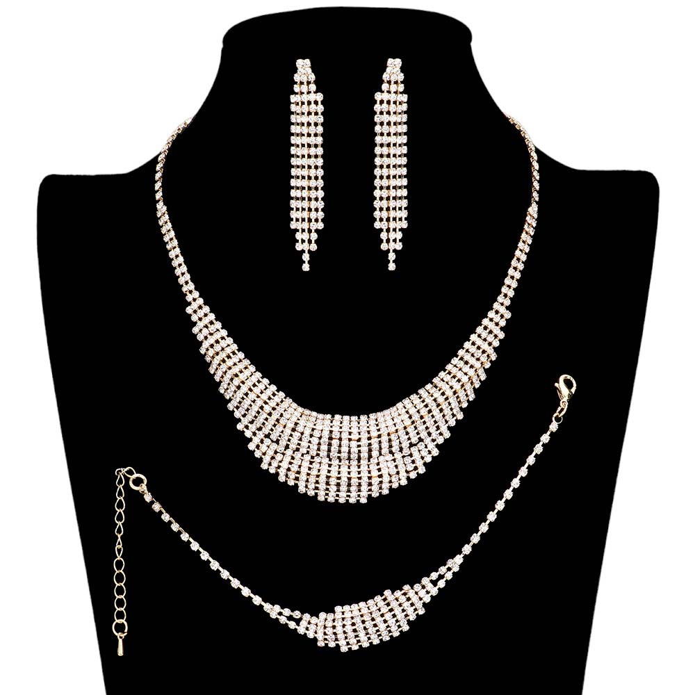 AB Silver 3PCS Rhinestone Pave Necklace Jewelry Set, This stunning Rhinestone  Set features beautifully crafted pieces adorned with sparkling rhinestones that add a sophisticated sparkle to any ensemble. Perfect for day or night wear, these pieces will help you stand out and express your style with confidence.