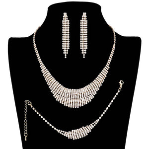 Gold 3PCS Rhinestone Pave Necklace Jewelry Set, This stunning Rhinestone  Set features beautifully crafted pieces adorned with sparkling rhinestones that add a sophisticated sparkle to any ensemble. Perfect for day or night wear, these pieces will help you stand out and express your style with confidence.