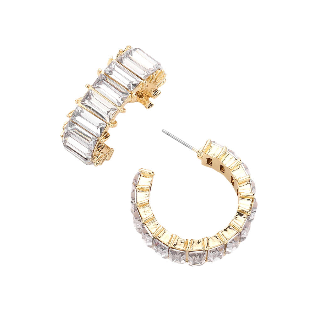 Gold Baguette Stone Cluster Hoop Evening Earrings, complete your look with these hoop earrings on special occasions. These beautifully unique designed earrings with beautiful colors are suitable as gifts for wives, girlfriends, lovers, friends, and mothers. An excellent choice for wearing at outings, parties, events, etc.