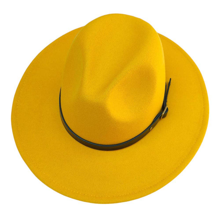 Gold-Belt Band Pointed Fedora Hat. Made with a stylish belt band and pointed brim, this hat is the perfect accessory for a sophisticated look. The high-quality material ensures long-lasting wear and a comfortable fit. Elevate your style with this must-have hat.