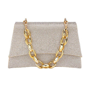 Gold Bling Evening Tote Crossbody Bag Chain Handle, this luxurious Shimmery Evening Clutch Crossbody Bag is the perfect companion. Boasting a shimmery exterior, this clutch oozes sophistication and exclusivity, it makes a statement! Perfect Gift Birthday, Christmas, Anniversary, Wedding, Cumpleanos, Anniversario, Prom, etc