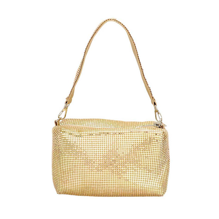 Gold Bling Rectangle Tote Crossbody Bag, This eye-catching bag is sure to draw glances! Crafted with premium materials, its rectangular shape is fashionable and reliable for carrying all of your personal items. The convenient crossbody design ensures comfortable and secure carrying. Shine up with this crossbody tote bag.