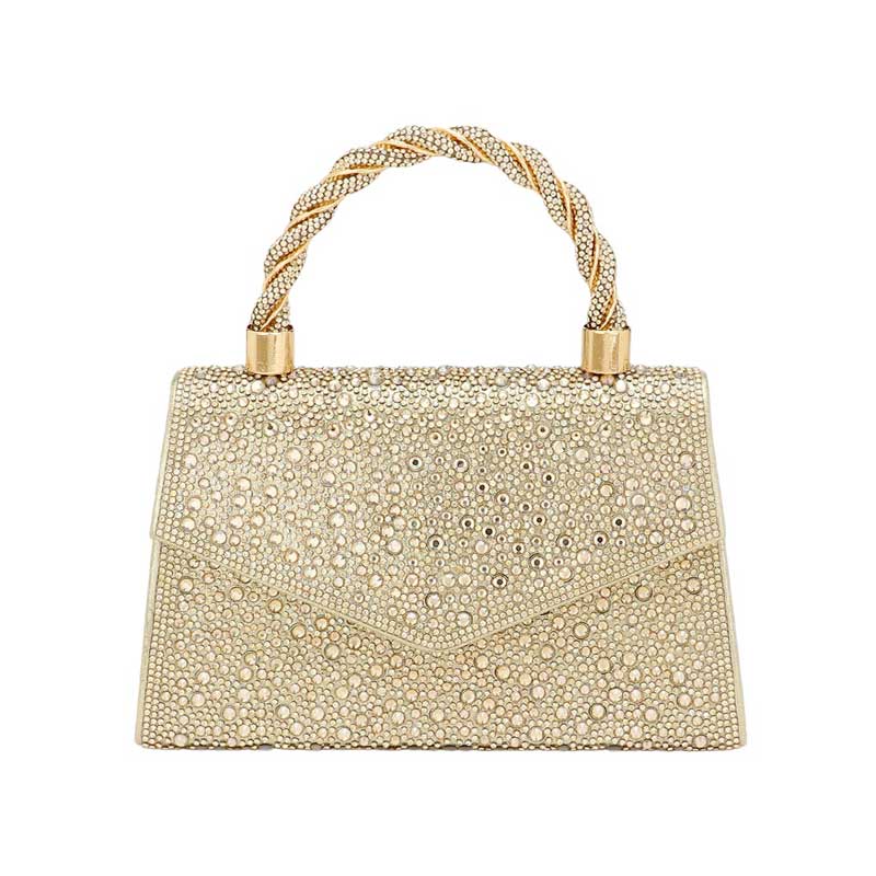 Gold Bling Top Handle Evening Crossbody Bag, is the perfect accessory to complete any outfit. The durable construction and fashionable design of this bag make it ideal for special occasions. With enough space for a cell phone, lipstick, and other essential items, you'll never be without the perfect accessory.