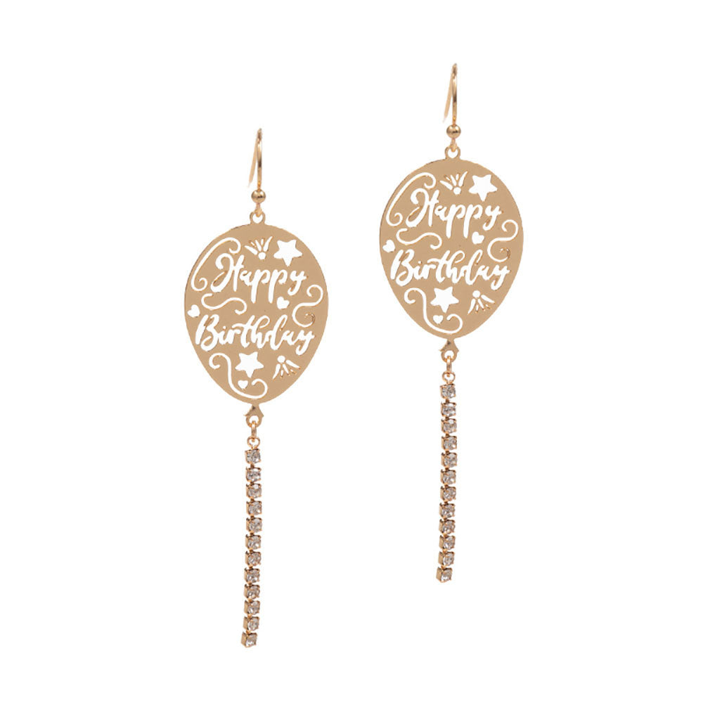 Gold Brass Metal Happy Birthday Message Balloon Earrings, are unique & beautifully designed to make you look awesome with these beautiful earrings on your birthday. Perfect for birthday parties. These unique earrings are a fantastic gift for your friends, family, or loved ones to make their birthday special.