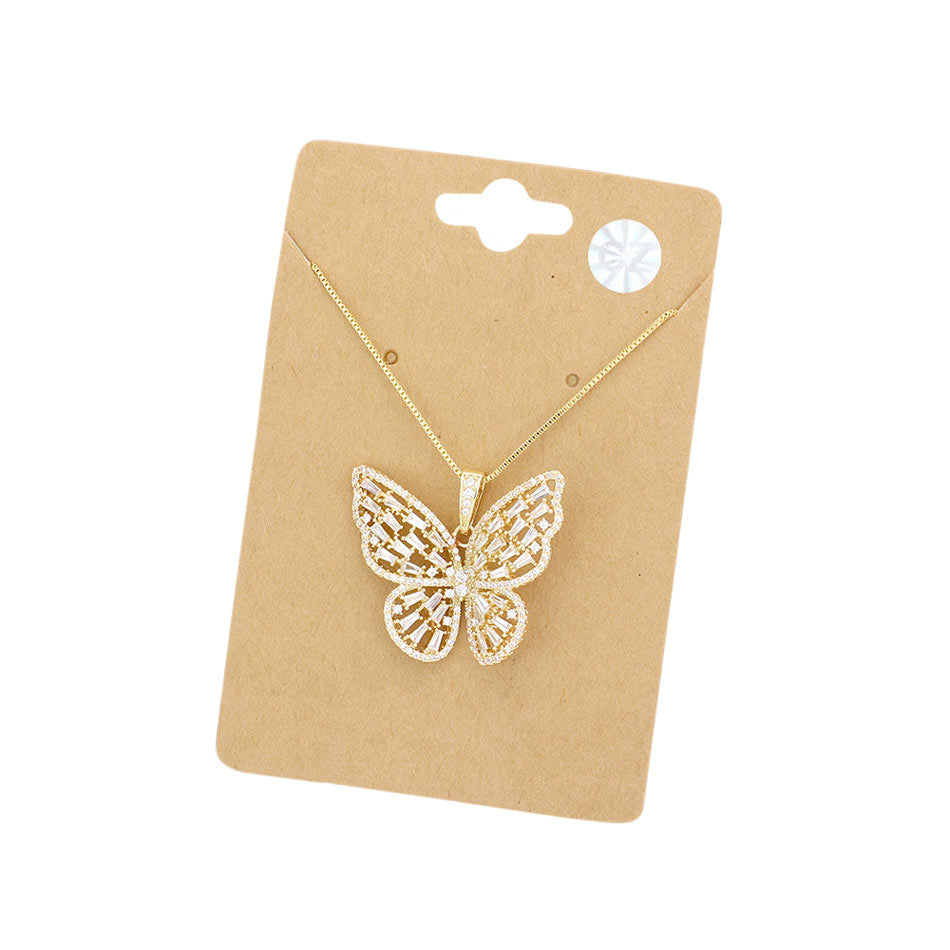 Gold CZ Butterfly Pendant Necklace, butterflies bring a message of positivity and hope, transformation & new beginnings, versatile enough for wearing straight through the week, delicate for all-day wear, coordinate with any ensemble from business casual to everyday wear. 