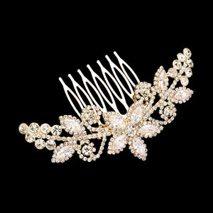 Gold CZ Marquise Stone Accented Flower Hair Comb, this elegant flower hair comb features an array of marquise stones, adding a classic touch to any hairstyle. The beautifully crafted design hair comb adds a gorgeous glow to any special outfit. These are Perfect Birthday Gifts, Anniversary Gifts, Prom Jewelry etc.