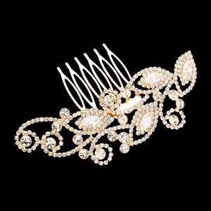 Gold CZ Marquise Stone Accented Hair Comb, elevate any ensemble with this glamorous hair comb, featuring a CZ marquise stone centerpiece and delicate mesh accents. The beautifully crafted design hair comb adds a gorgeous glow to any outfit. These are Perfect Anniversary Gifts, and also ideal for any special occasion.
