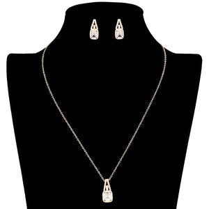 Gold CZ Rectangle Stone Jewelry Set, add a touch of sophistication to any outfit with this beautiful set. Perfect for enhancing any occasion, this jewelry set will add classic charm and elegance to your look. Gift for birthdays, anniversaries, Mother's Day, Thank you, or any other meaningful occasion.