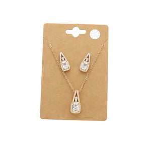 Gold CZ Rectangle Stone Jewelry Set, add a touch of sophistication to any outfit with this beautiful set. Perfect for enhancing any occasion, this jewelry set will add classic charm and elegance to your look. Gift for birthdays, anniversaries, Mother's Day, Thank you, or any other meaningful occasion.